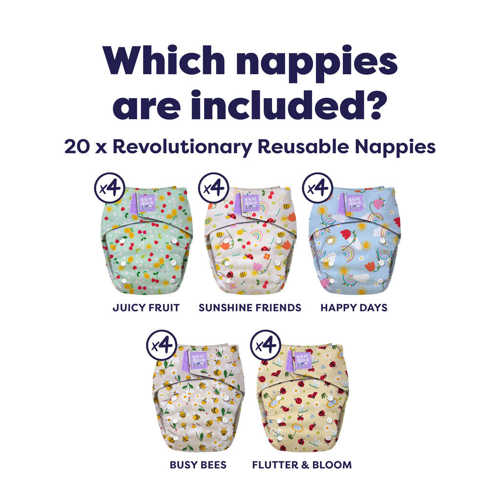 The Everything Reusable Nappy Bundle in Garden Party