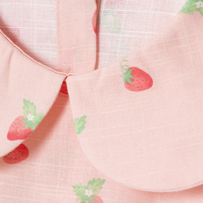 HelloBaby Girls Dress Cherry Print Buttoned Berry Belle Peter Pan Collar Short Sleeve - Pink Printed