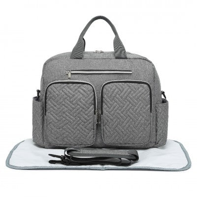 Grey Functional Baby Changing Shoulder Bag With Changing Mat