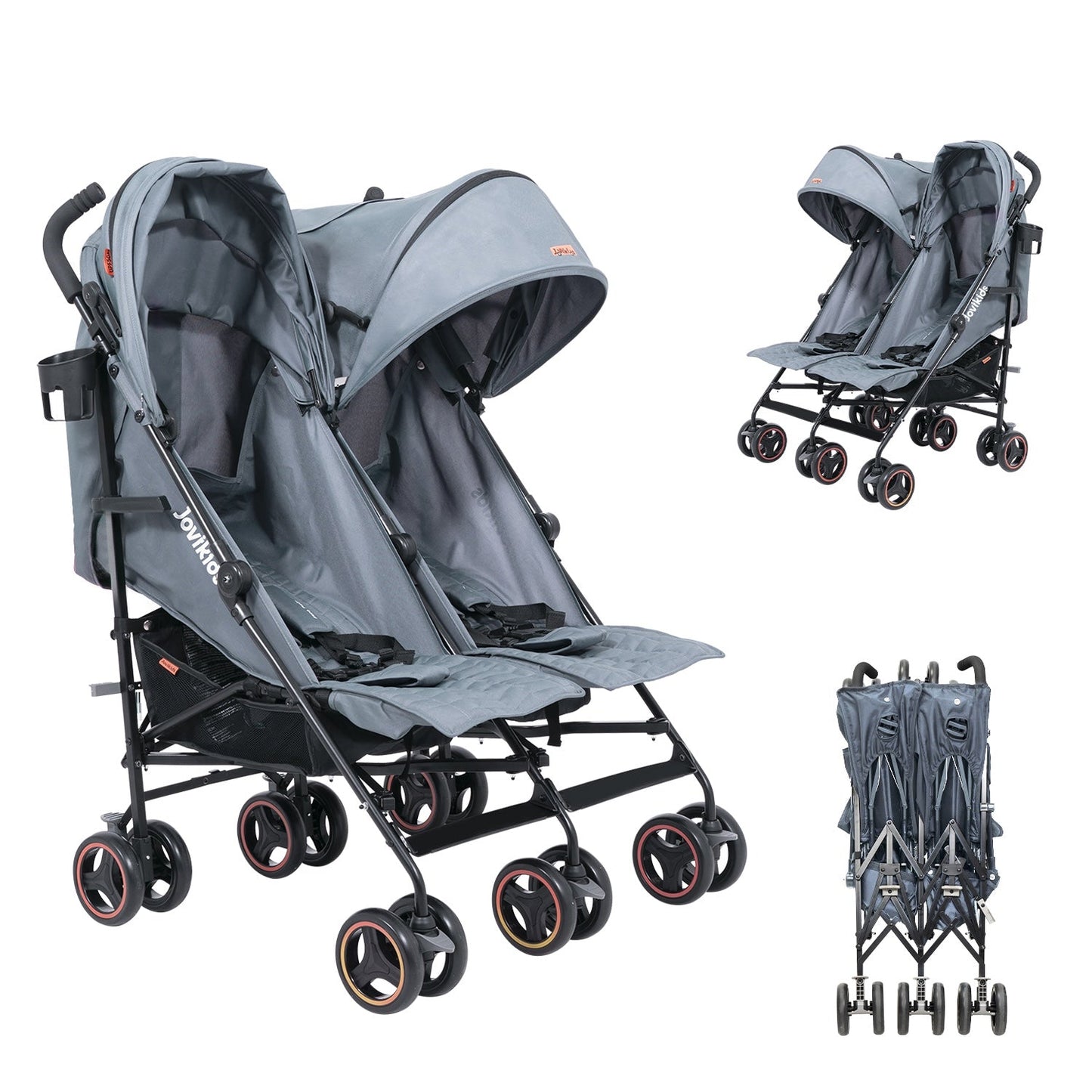 Jovikids Ezra Twin Double Stroller - Grey