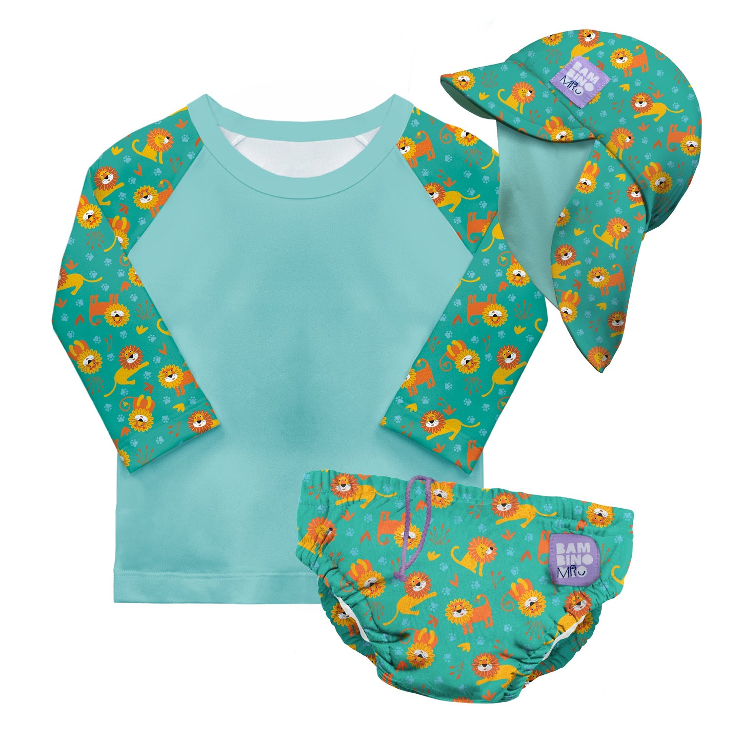 3 Piece Baby Swim Set with Swim Nappy, Swim top and Swim Hat in Cool Cats