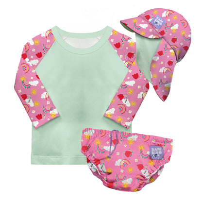 3 Piece Baby Swim Set with Swim Nappy, Swim top and Swim Hat in Happy Days