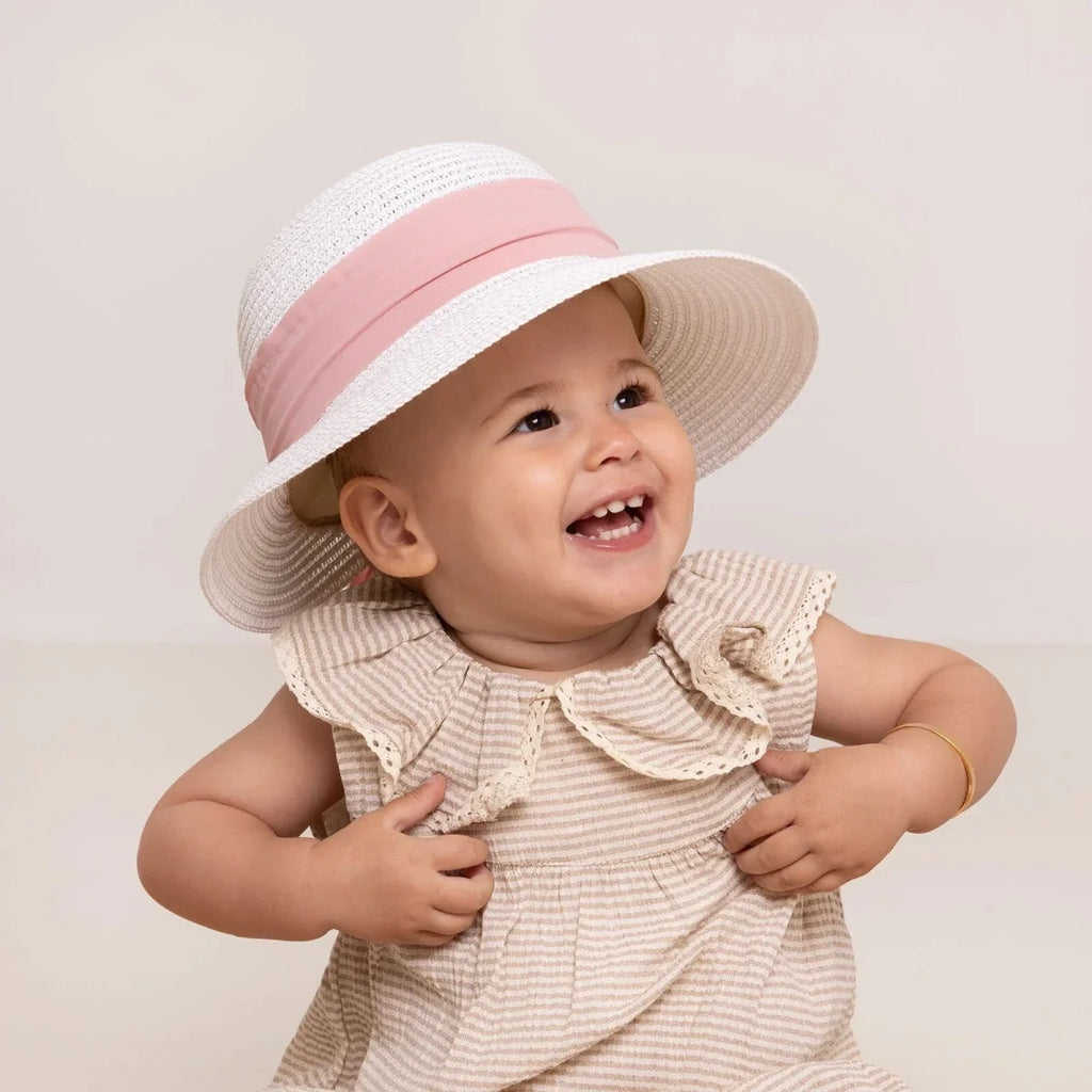 HelloBaby Ribbon Trim Straw Baby Cap (12 Months to 1-4 Years) - White
