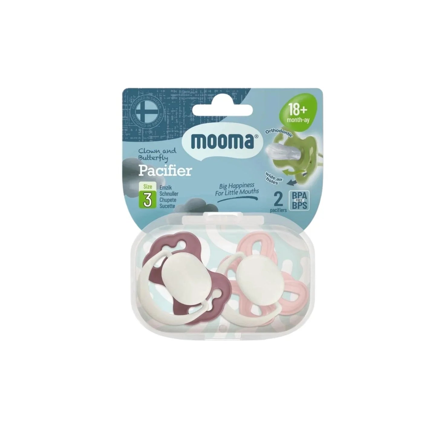 Mooma Clown & Butterfly Soothers 18+ months Pack of 2 - Brownish Purple & Baby Pink