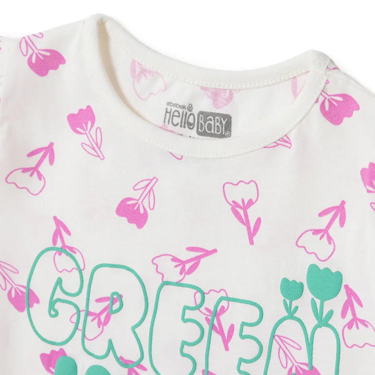 HelloBaby Girls T-shirt Floral Print Crew Neck Short Sleeve - Ecru Printed