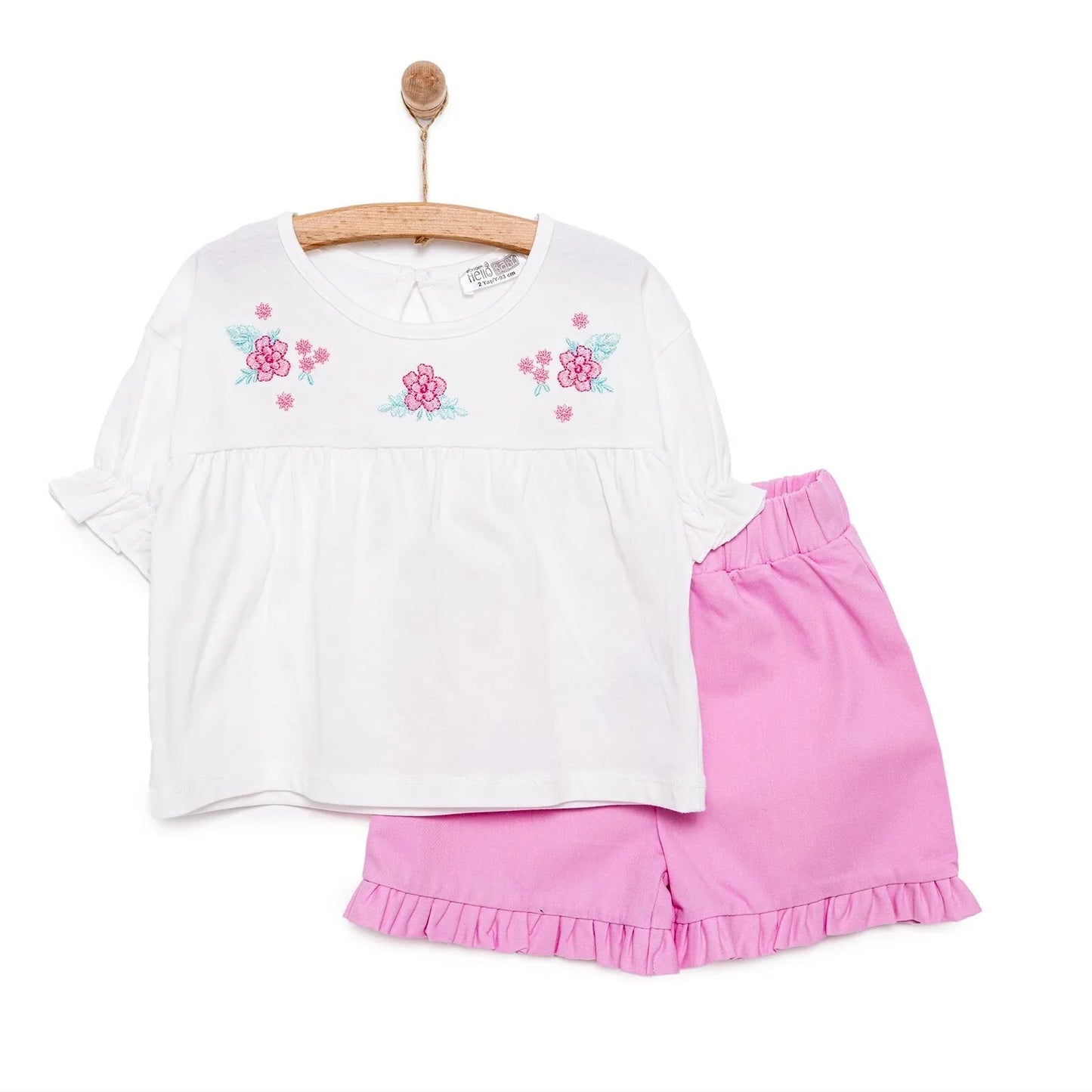 HelloBaby Little Blooms Girl T-shirt & Short - Ecru