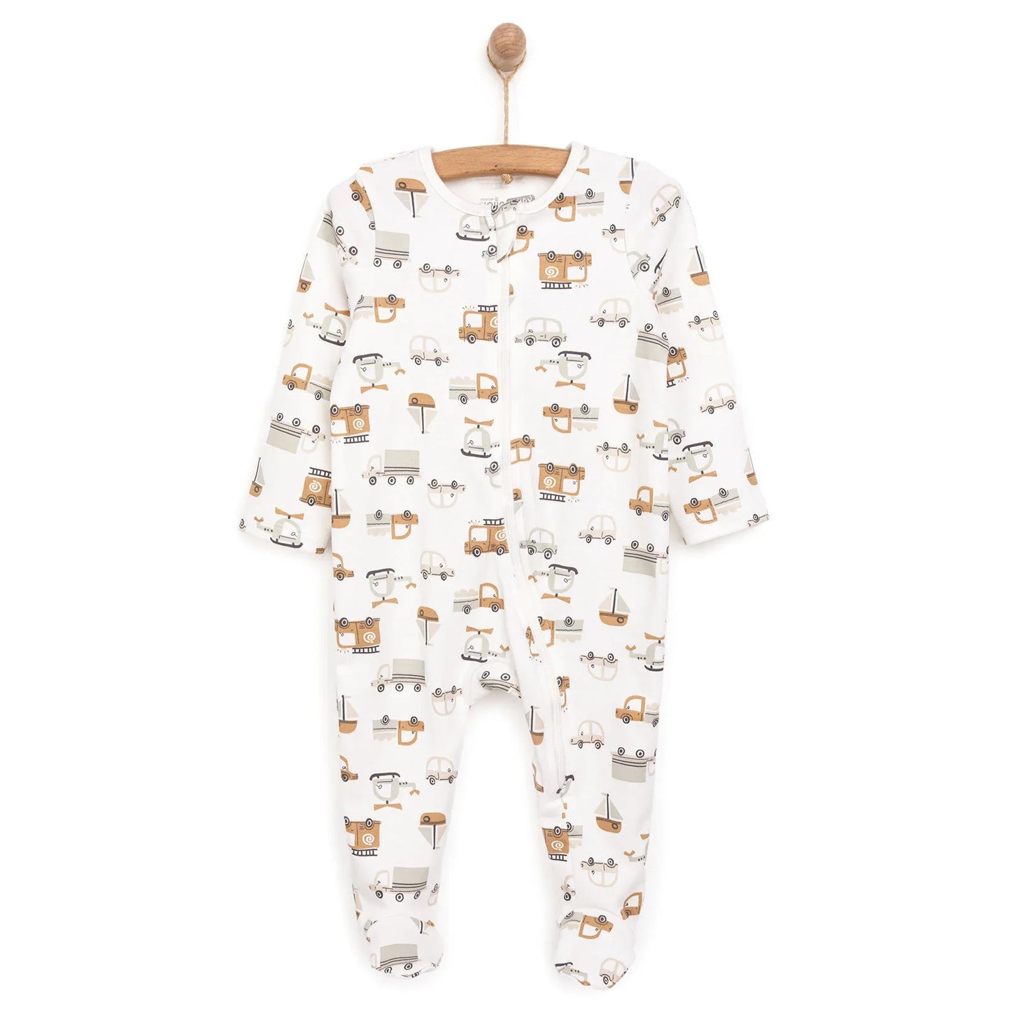 HelloBaby Newborn Boy Organic Footed Jumpsuit - Ecru