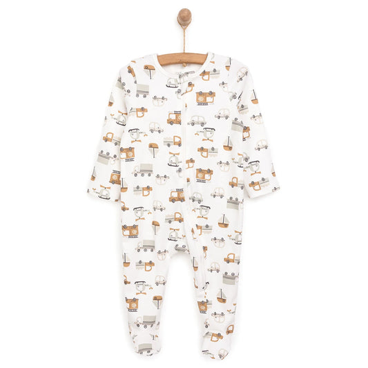 HelloBaby Newborn Boy Organic Footed Jumpsuit - Ecru