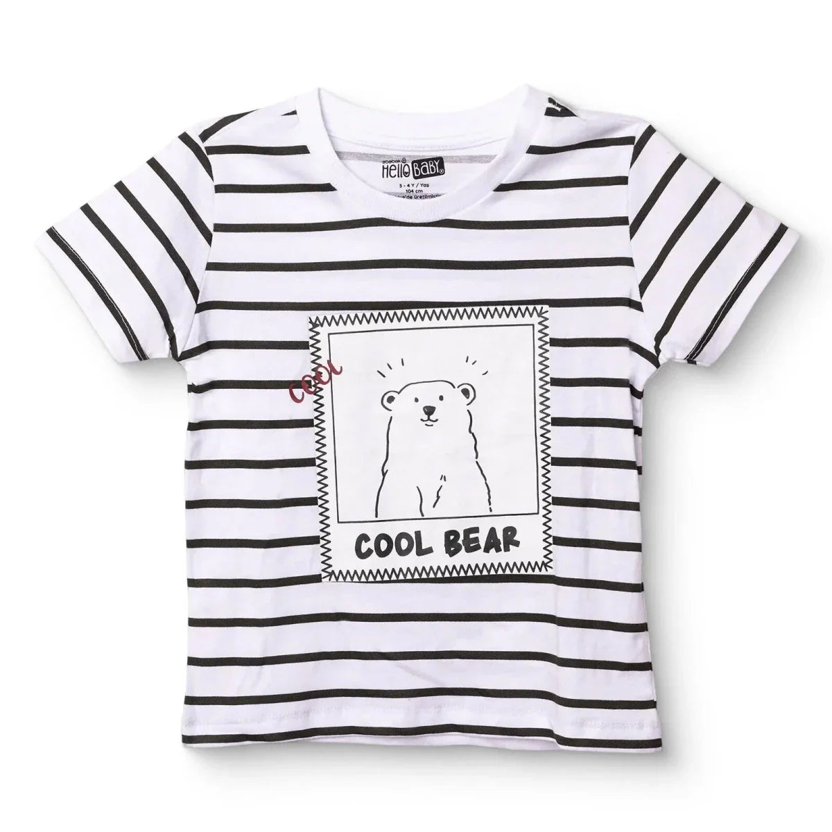 HelloBaby Boys T-shirt Bear Print Cool Boy Crew Neck Short Sleeve - Ecru