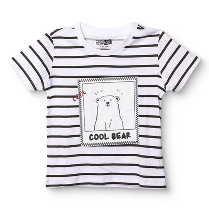HelloBaby Boys T-shirt Bear Print Cool Boy Crew Neck Short Sleeve - Ecru