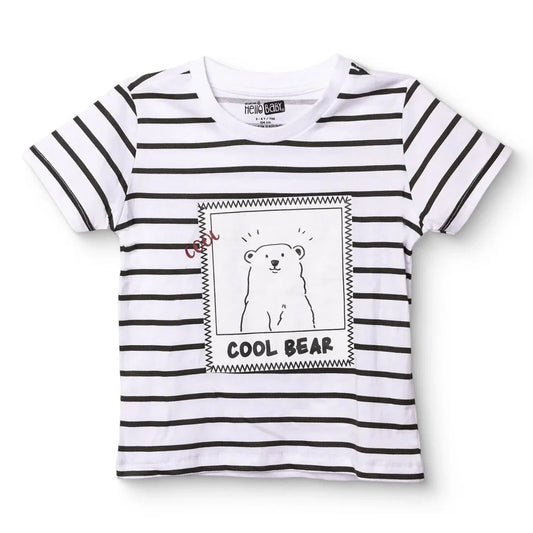 HelloBaby Boys T-shirt Bear Print Cool Boy Crew Neck Short Sleeve - Ecru
