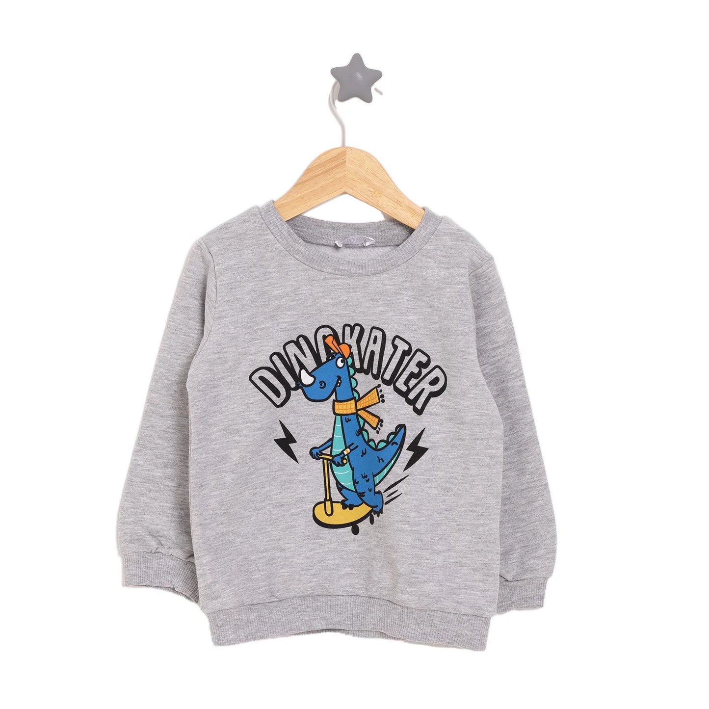 HelloBaby Basic Low Raised Dinokater Printed Sweatshirt - Grey Melange