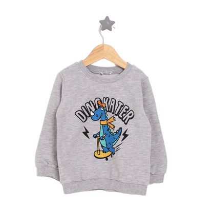HelloBaby Basic Low Raised Dinokater Printed Sweatshirt - Grey Melange