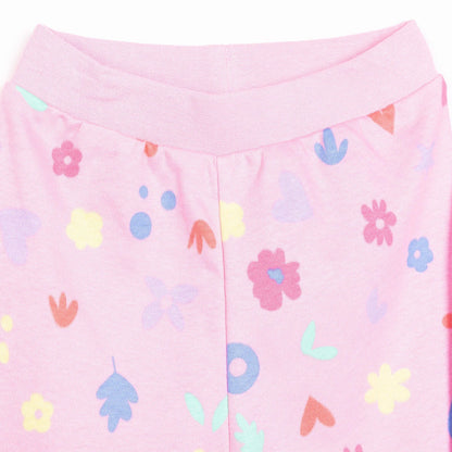 HelloBaby Basic Girl Flower Patterned Footed Bottom 2 pcs - Pink