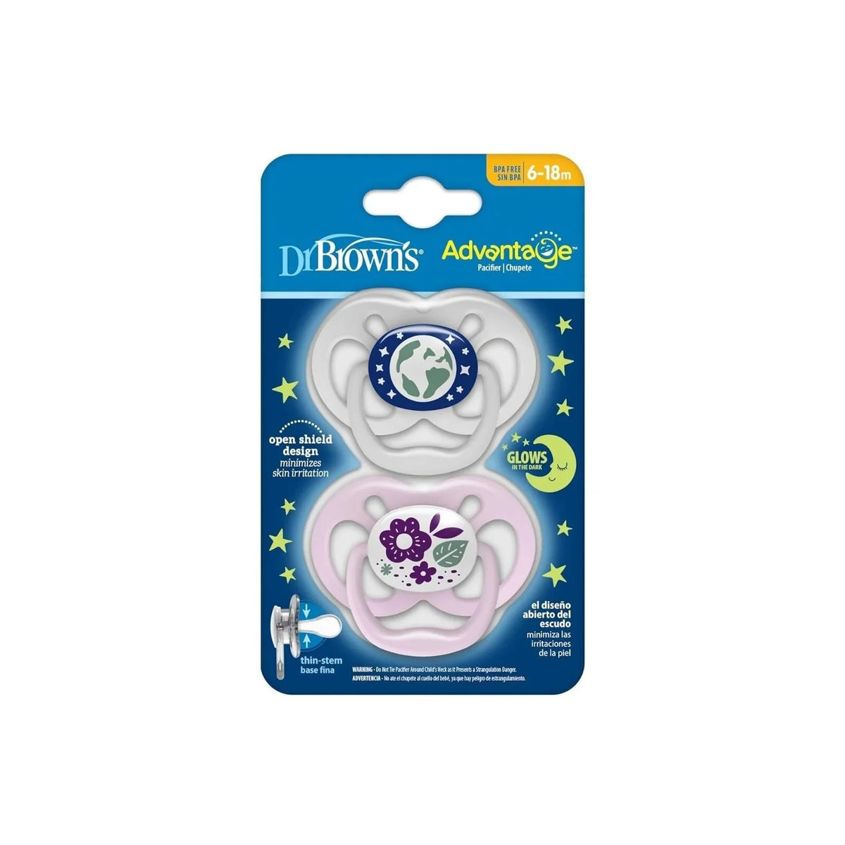 Dr. Brown's Advantage Glow in the Dark Soother 6-18 months Assorted - Pink
