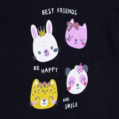 HelloBaby Girls T-shirt Animal Print Crew Neck Short Sleeve - Black