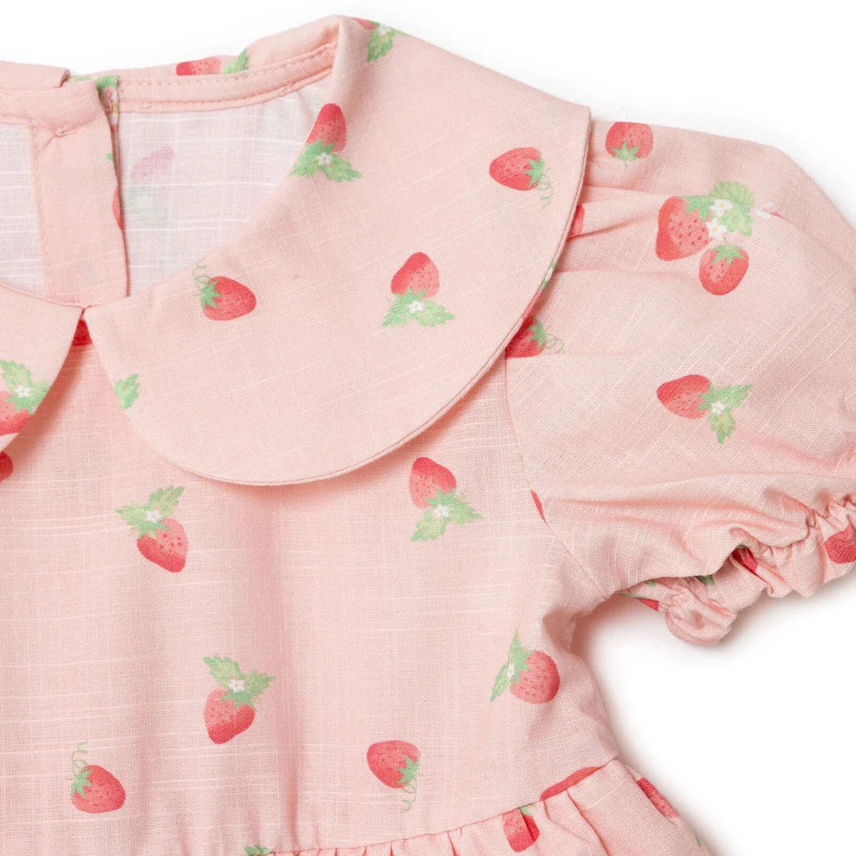 HelloBaby Girls Dress Cherry Print Buttoned Berry Belle Peter Pan Collar Short Sleeve - Pink Printed