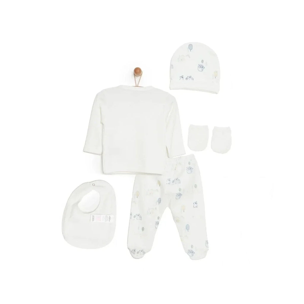 Aziz Bebe 5 Piece Happy Little Bear Print Envelope Neck Baby Hospital Bag Set (Newborn)