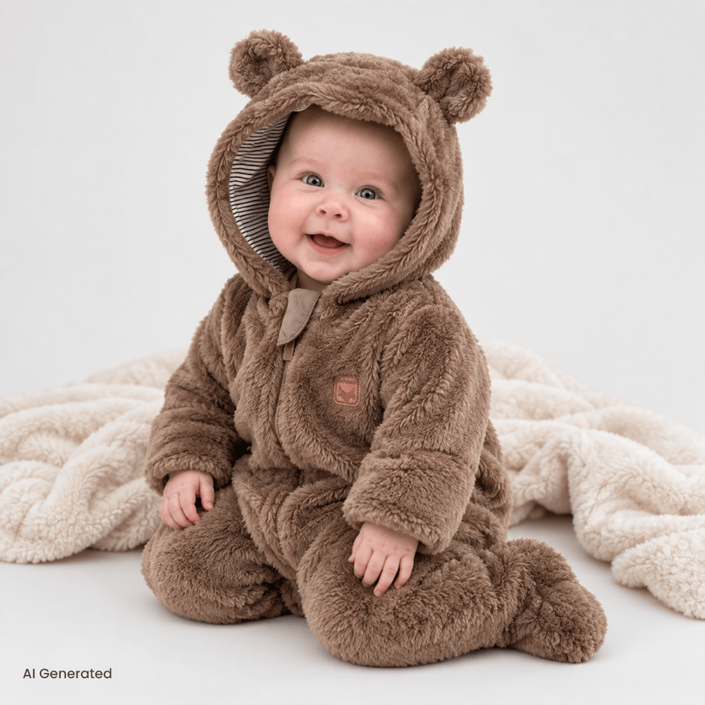 Midimod Hooded Soft Fleece Baby Pramsuit with Feet (3 Months to 12 Months)