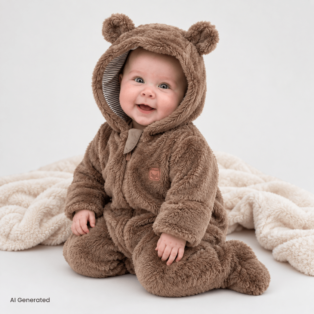 Midimod Hooded Soft Fleece Baby Pramsuit with Feet (3 Months to 12 Months)