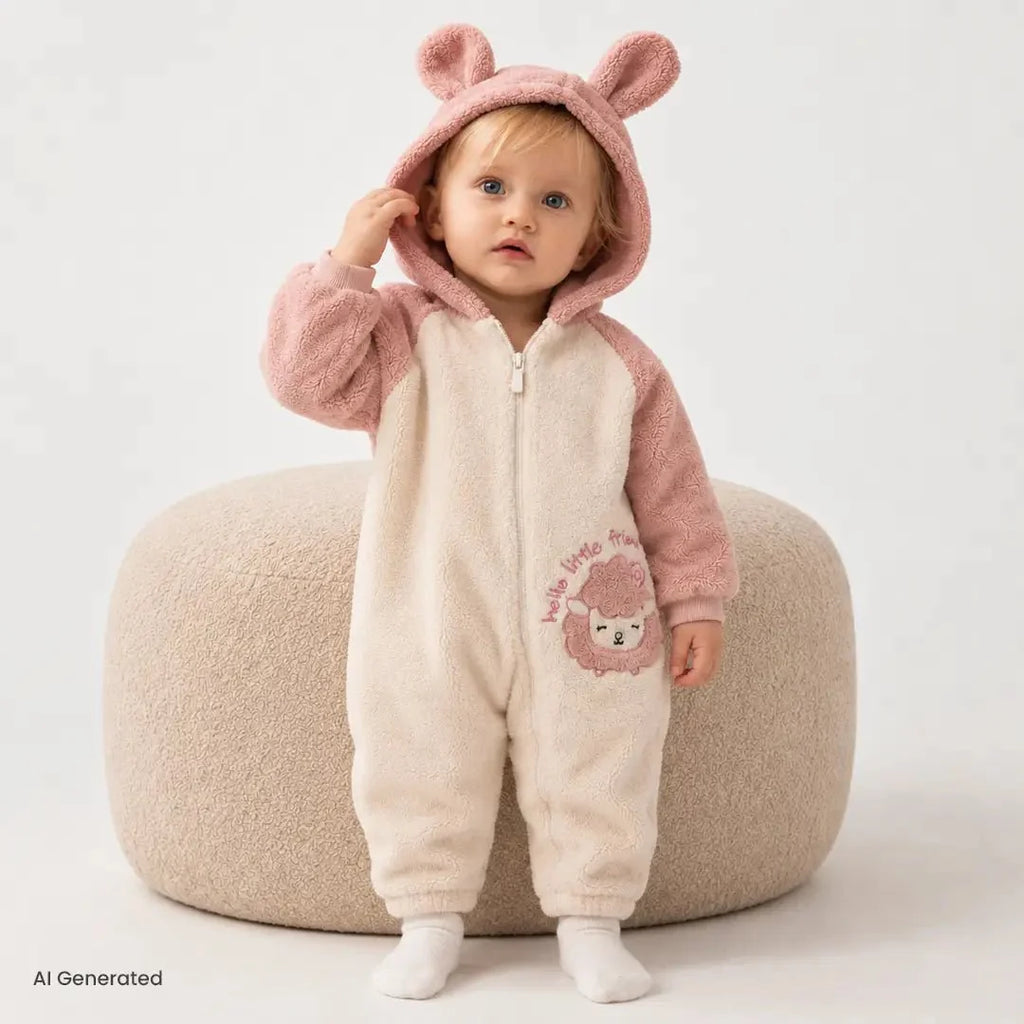 Midimod Peter Pan Collar Fleece Footless Baby Pramsuit (3 Months to 12 Months)