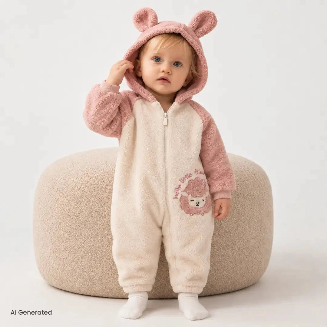 Midimod Peter Pan Collar Fleece Footless Baby Pramsuit (3 Months to 12 Months)