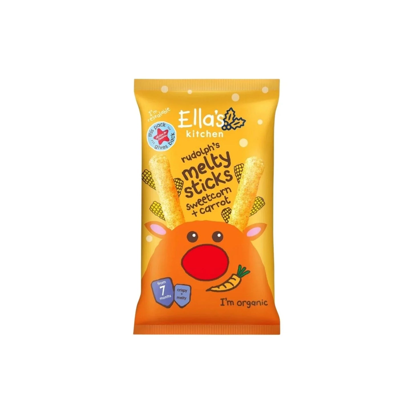 Ella's Kitchen Organic Sweetcorn & Carrot Melty Sticks Baby Snack 7+ months 16g