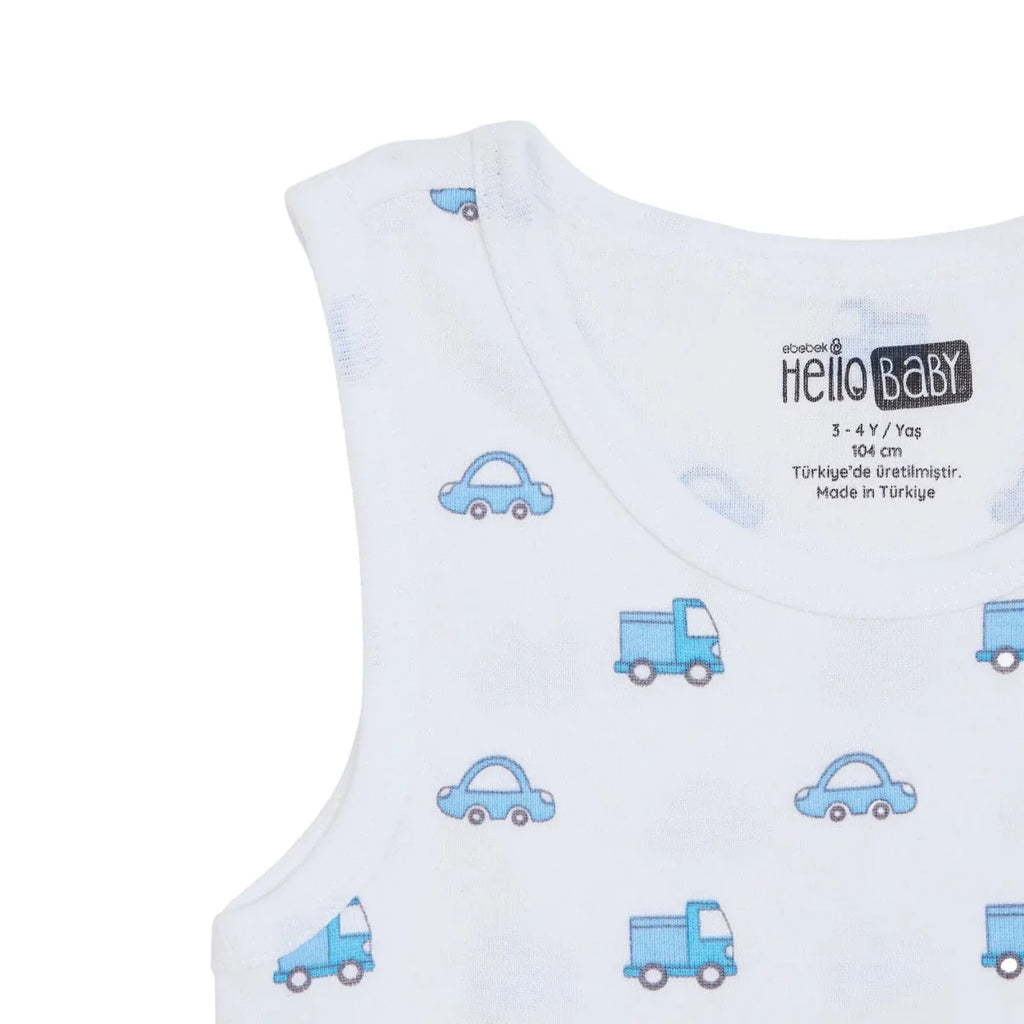 HelloBaby 2 Pack Car Print Ribbed Baby Vests (12 Months to 4-5 Years)