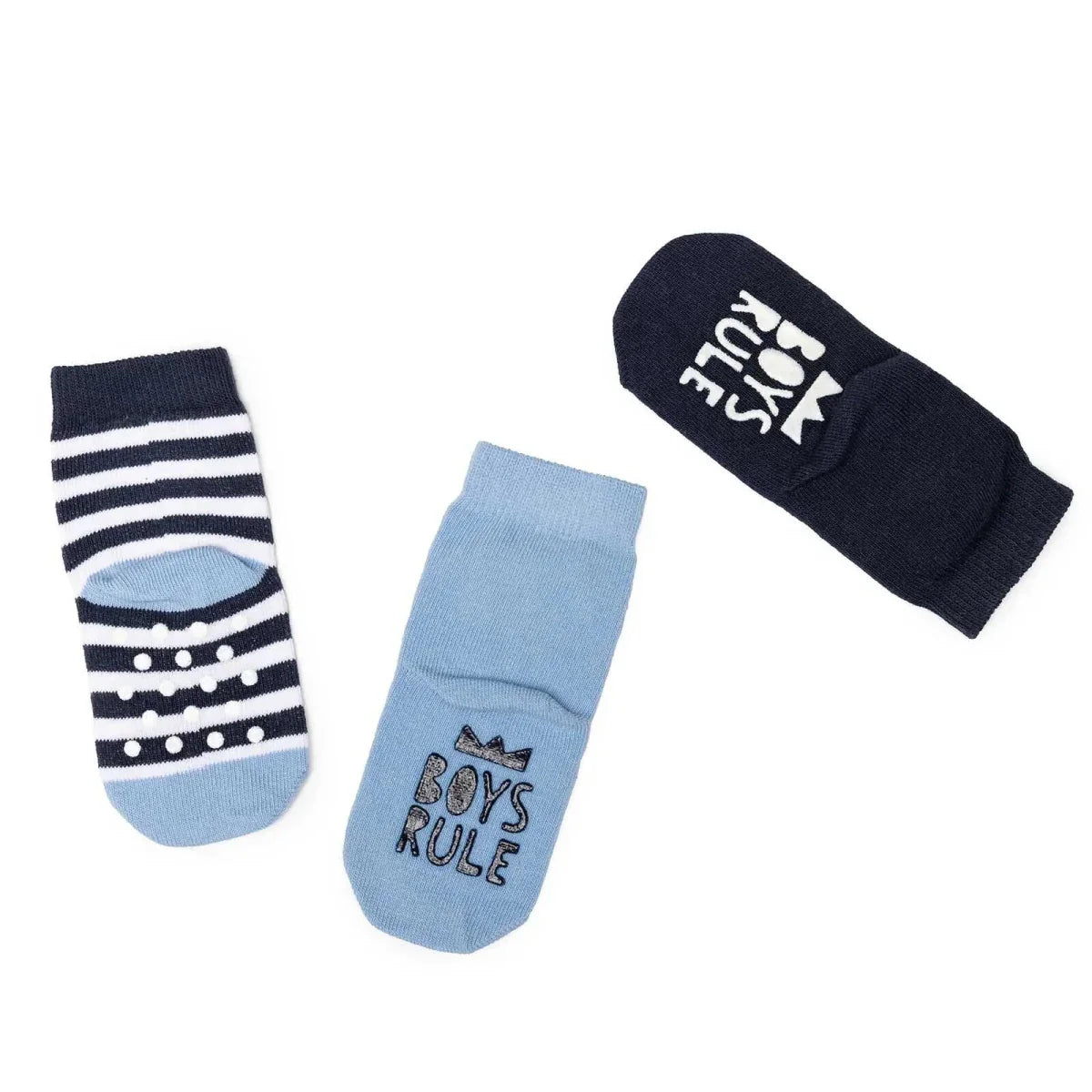 HelloBaby Boys Pack of 3 Non-Slip Socks Animal Print Cotton Rich - Blue
