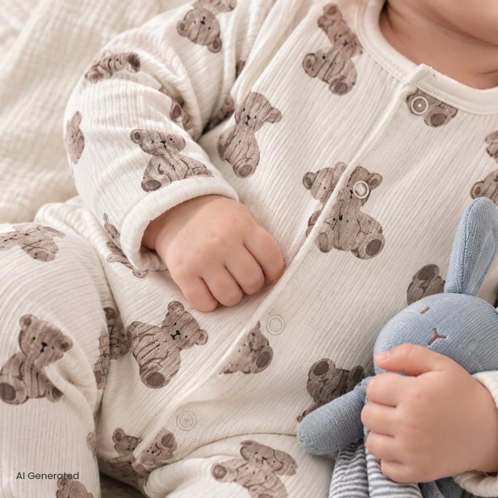 HelloBaby Bear Print Long Sleeve Footed Baby Sleepsuit (Newborn to 6-9 Months)