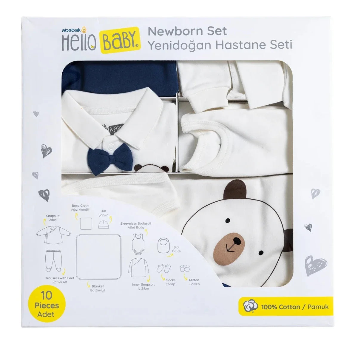 HelloBaby 10 Piece Bear Print Baby Hospital Bag Set (Newborn)