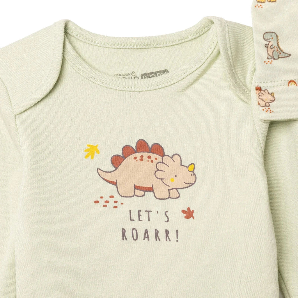 HelloBaby Dinosaur Print Baby Bodysuit, Hat & Bottoms Set (Newborn to 6-9 Months)
