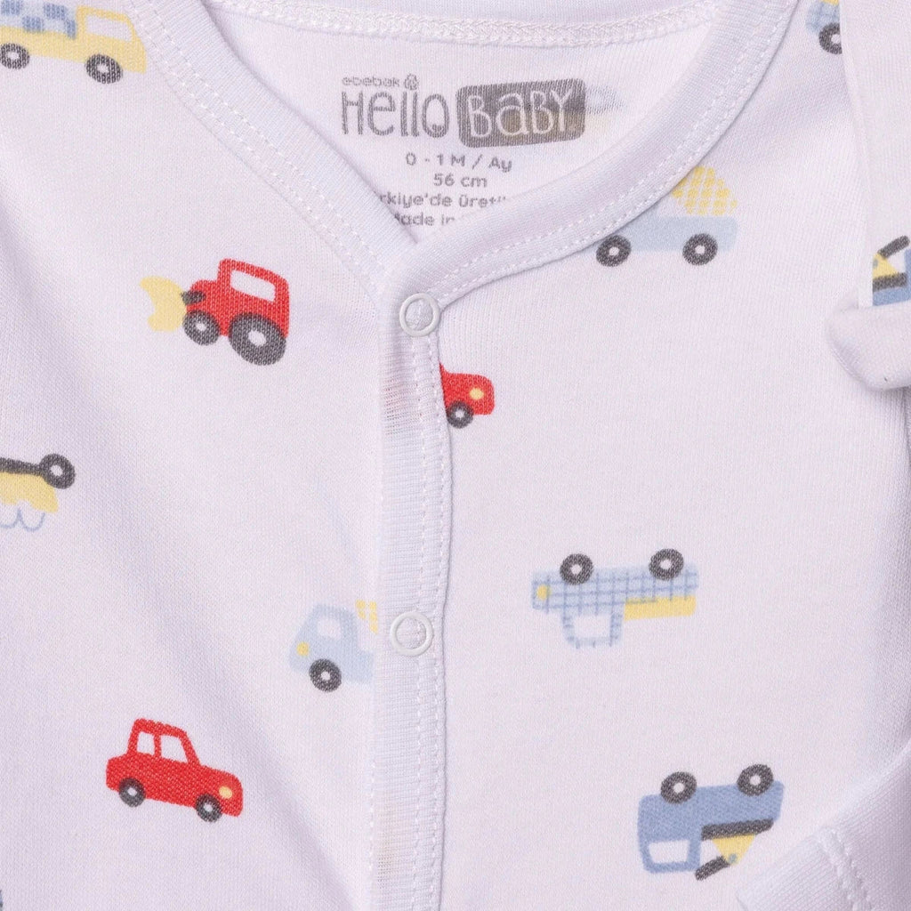 HelloBaby Car Print Baby Bodysuit, Hat & Sleepsuit Set (Newborn to 3-6 Months)