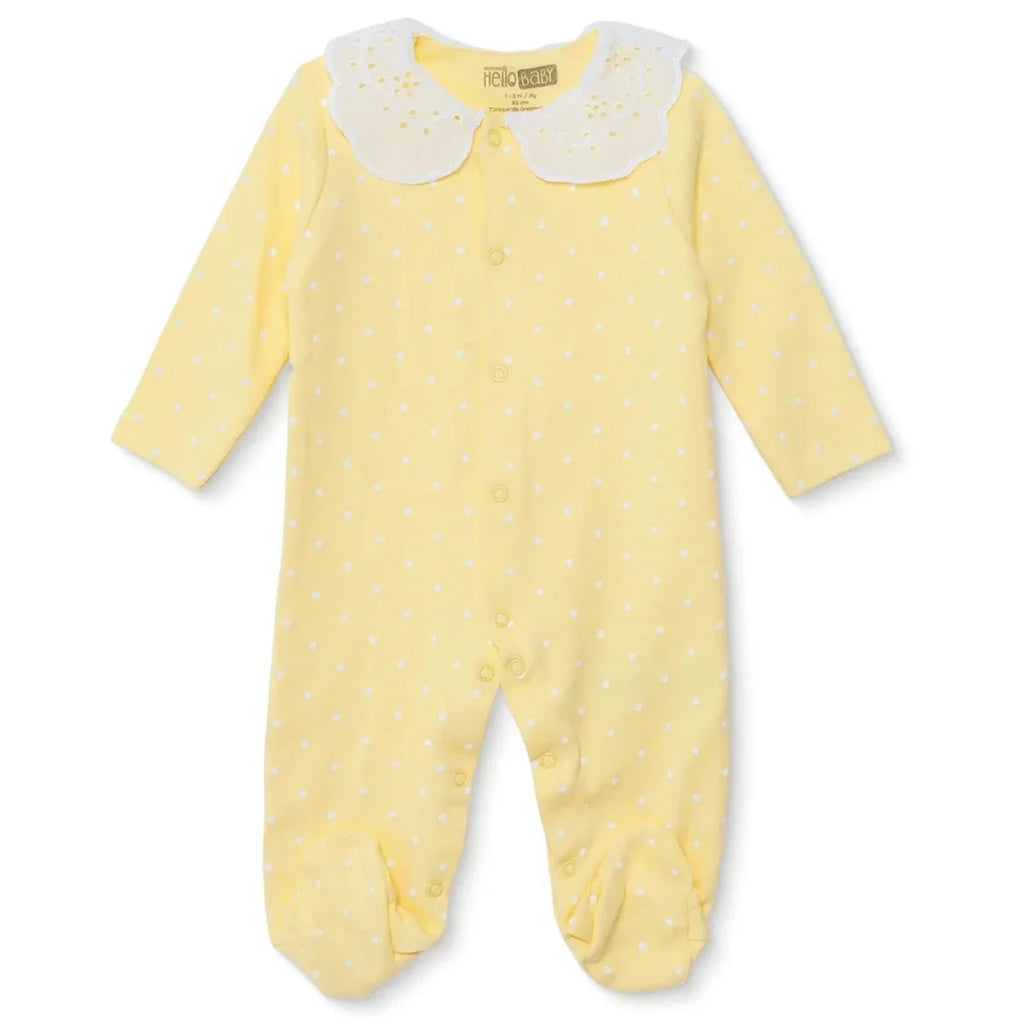 HelloBaby Polka Dot Long Sleeve Baby Sleepsuit with Feet (Newborn to 6-9 Months) - Yellow