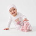 HelloBaby Bear Print Baby Bodysuit, Hat & Bottoms Set (Newborn to 6-9 Months)