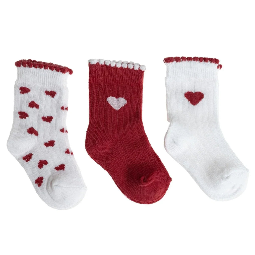 HelloBaby 3 Pack Heart Print Frill Ankle Baby Socks (Newborn to 2-3 Years) - Red