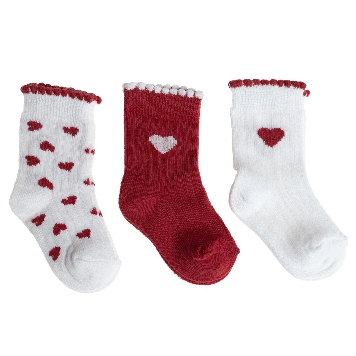 HelloBaby 3 Pack Heart Print Frill Ankle Baby Socks (Newborn to 2-3 Years) - Red