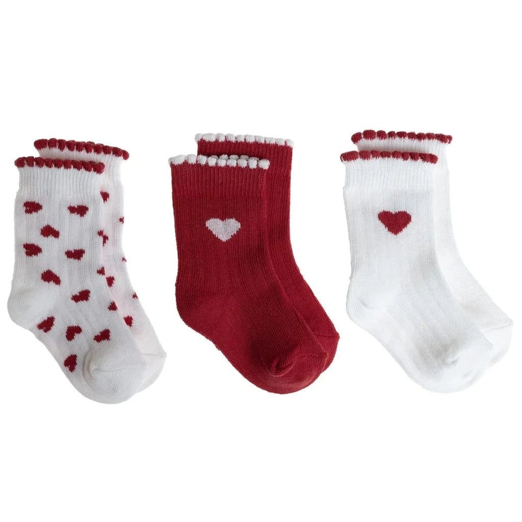 HelloBaby 3 Pack Heart Print Frill Ankle Baby Socks (Newborn to 2-3 Years) - Red