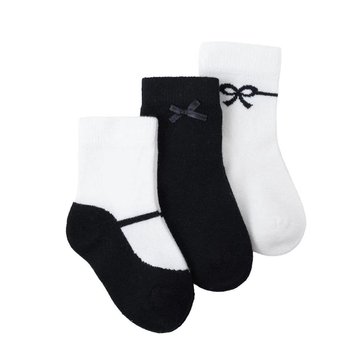 HelloBaby 3 Pack Bow Print Ankle Baby Socks (Newborn to 2-3 Years) - Black