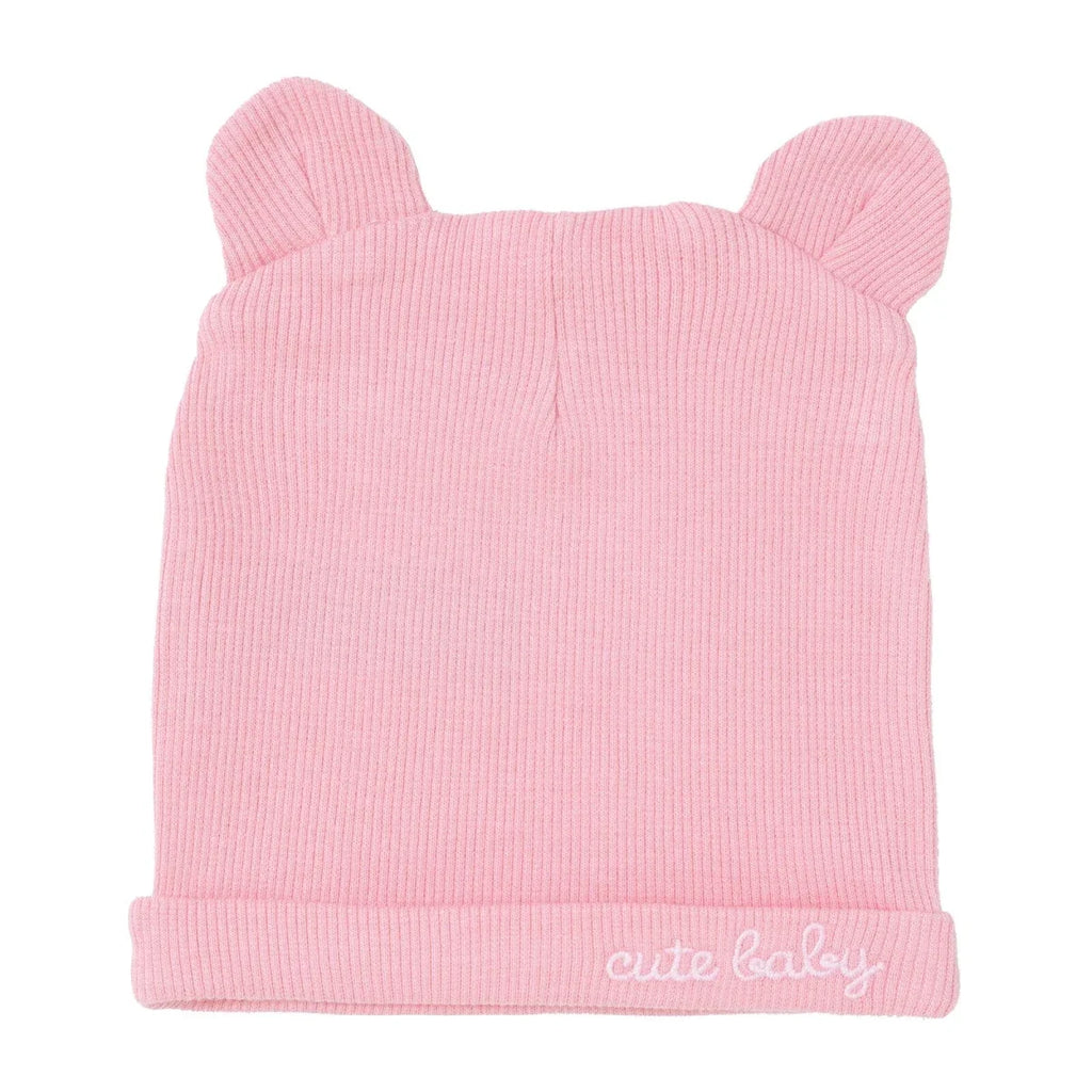 HelloBaby Slogan Print Ribbed Baby Hat (Newborn) - Pink