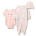 HelloBaby Floral Print Baby Bodysuit, Hat & Sleepsuit Set (Newborn to 3-6 Months)
