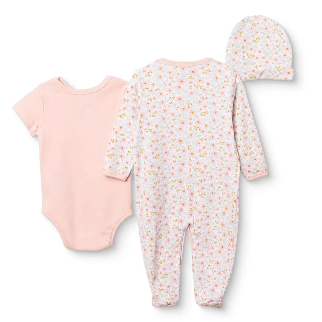 HelloBaby Floral Print Baby Bodysuit, Hat & Sleepsuit Set (Newborn to 3-6 Months)