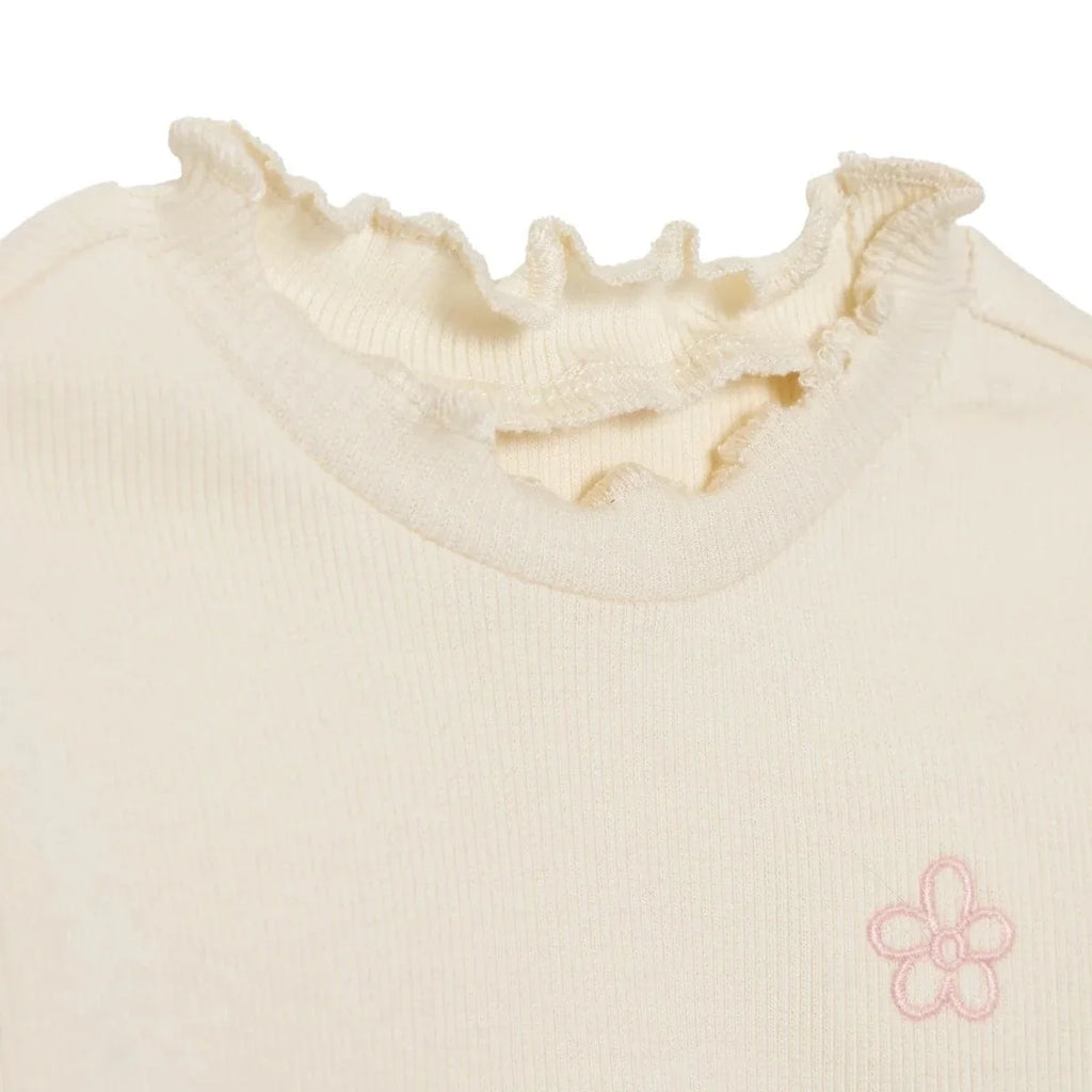HelloBaby Frill Neck Embroidered Long Sleeve Baby T-Shirt (3-6 Months to 2-3 Years) - Ecru