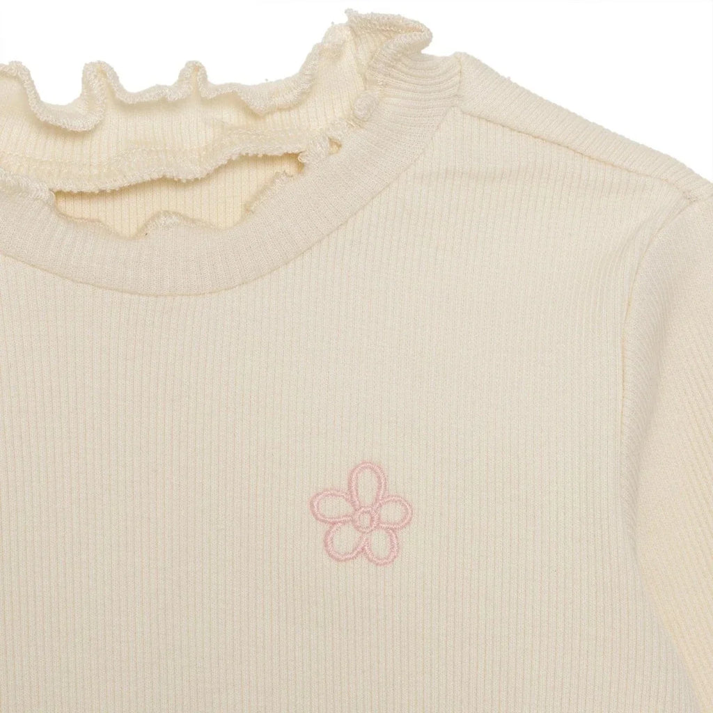 HelloBaby Frill Neck Embroidered Long Sleeve Baby T-Shirt (3-6 Months to 2-3 Years) - Ecru