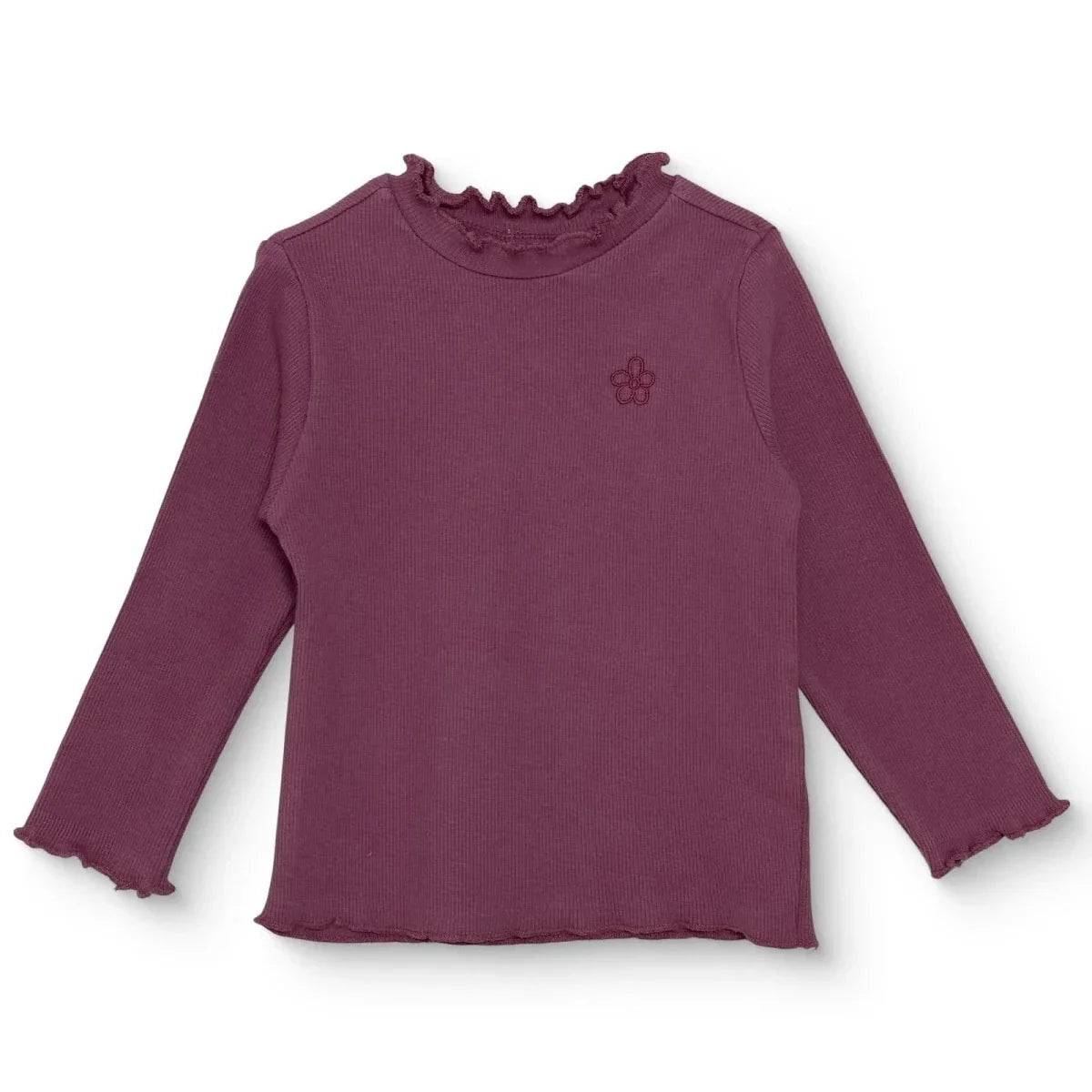 HelloBaby Frill Neck Embroidered Long Sleeve Baby T-Shirt (3-6 Months to 2-3 Years) - Damson