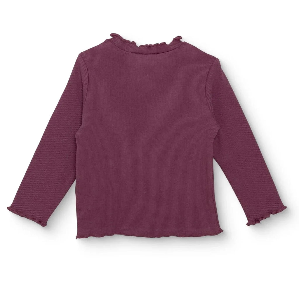 HelloBaby Frill Neck Embroidered Long Sleeve Baby T-Shirt (3-6 Months to 2-3 Years) - Damson