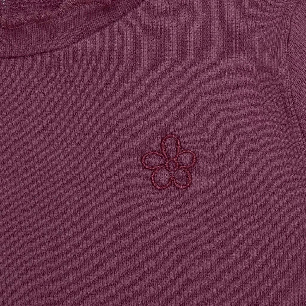 HelloBaby Frill Neck Embroidered Long Sleeve Baby T-Shirt (3-6 Months to 2-3 Years) - Damson