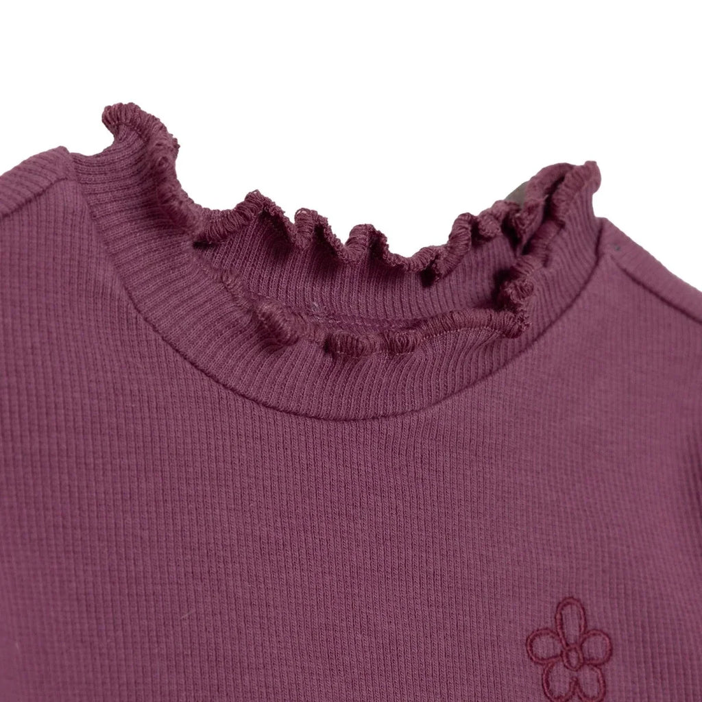 HelloBaby Frill Neck Embroidered Long Sleeve Baby T-Shirt (3-6 Months to 2-3 Years) - Damson