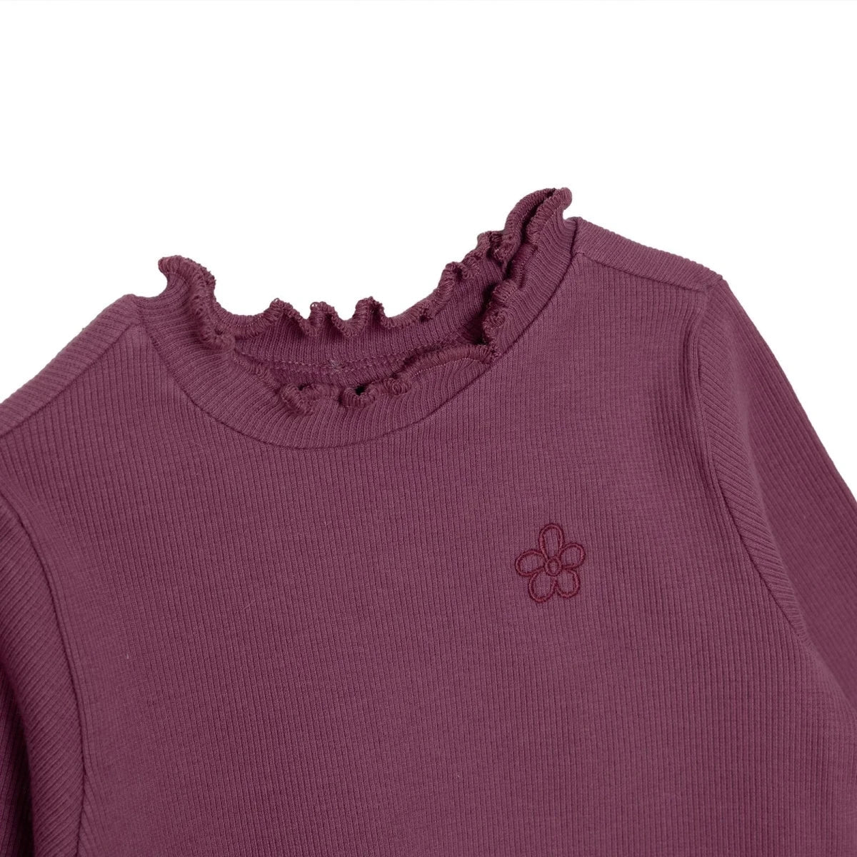 HelloBaby Frill Neck Embroidered Long Sleeve Baby T-Shirt (3-6 Months to 2-3 Years) - Damson