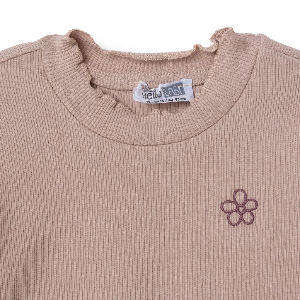 HelloBaby Frill Neck Embroidered Long Sleeve Baby T-Shirt (3-6 Months to 2-3 Years) - Brown